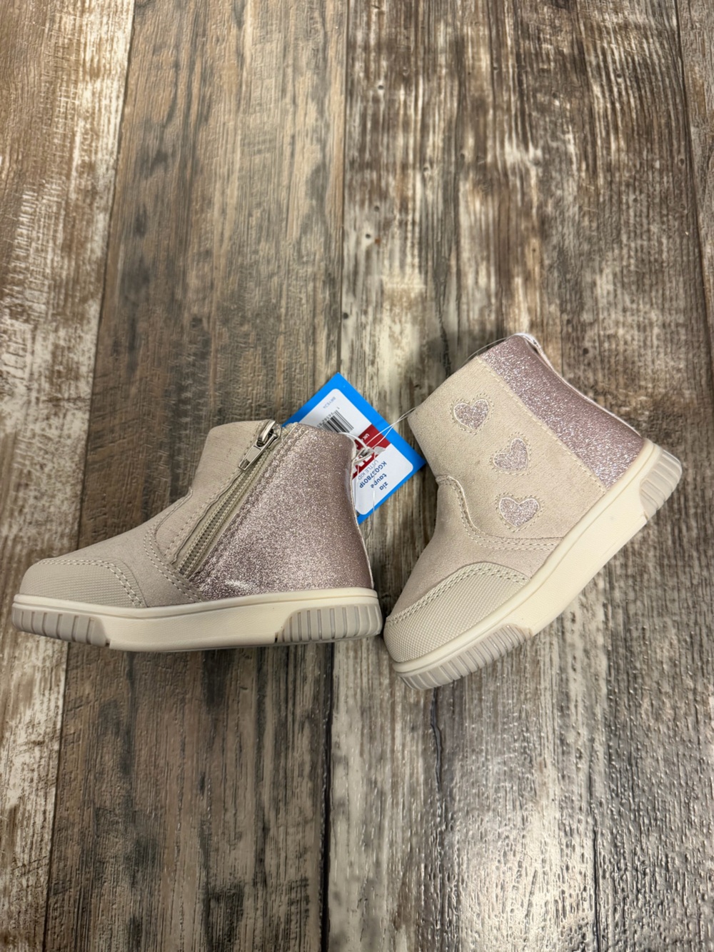 Stride Rite Little Girls Beige Suede Ankle Boots with Glitter Hearts Size 6 - Picture 11 of 16